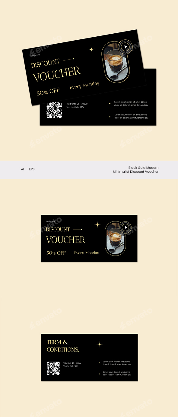 Black Gold Modern Minimalist Coffee Shop Discount Voucher