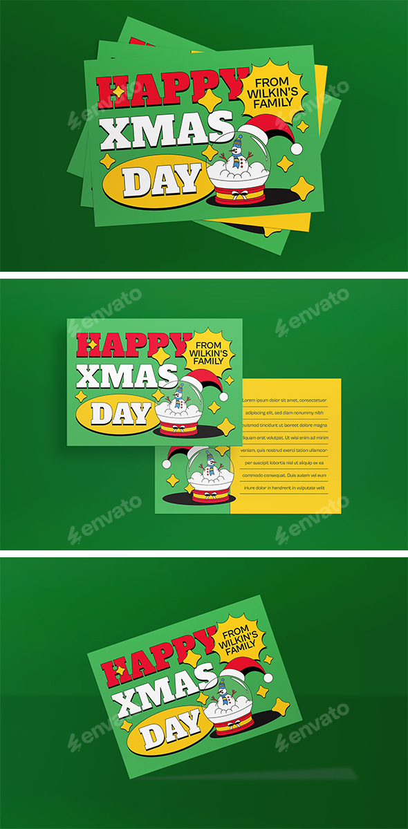 Green Yellow Christmas Greeting Post Card
