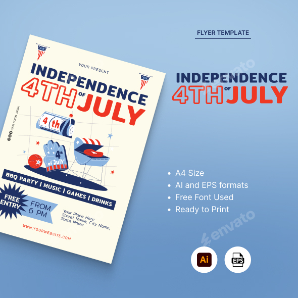 Independence 4th of July Invitation Flyer