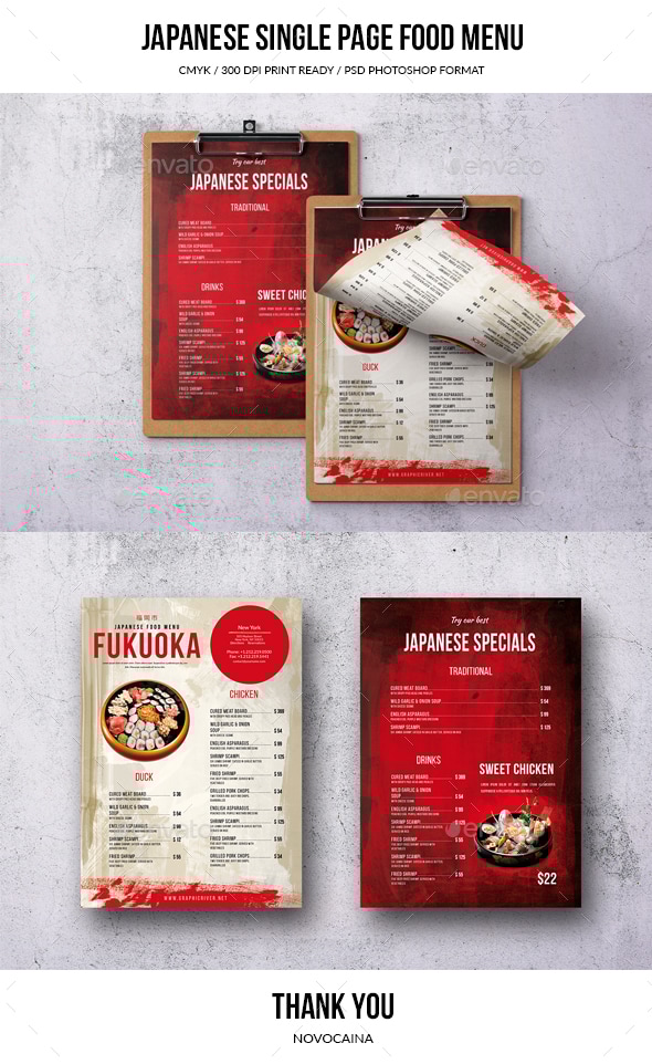 Japanese Single Page Food Menu