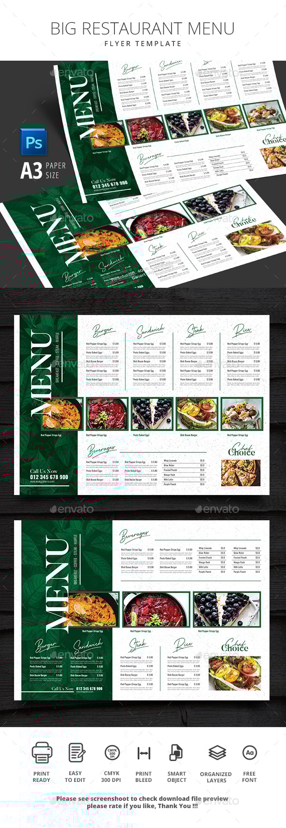 Big Restaurant Food Menu