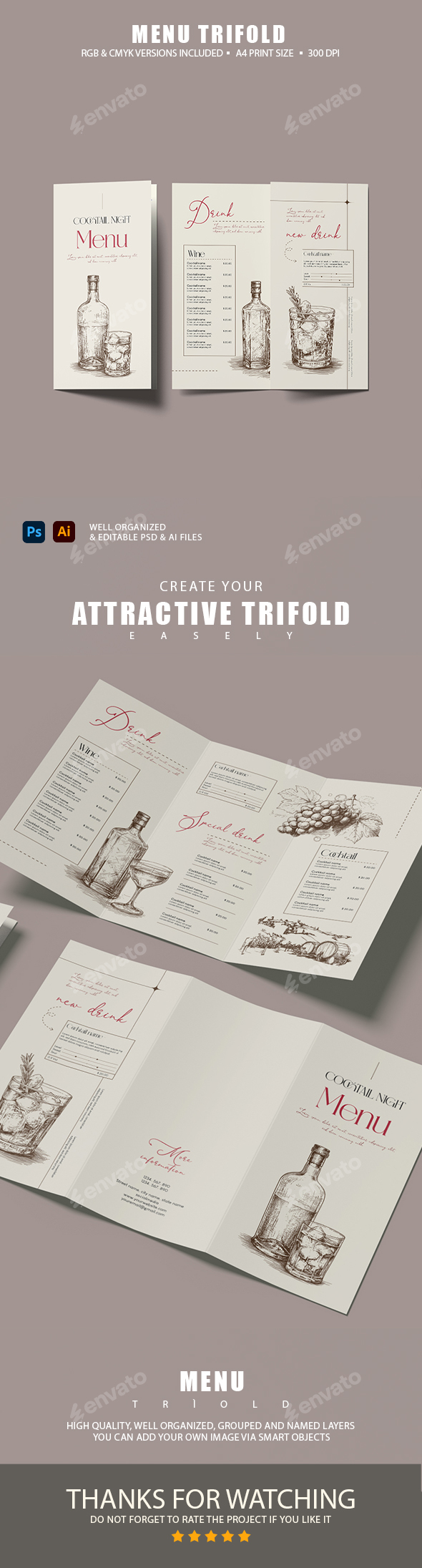 Cocktail Menu Trifold Brochure