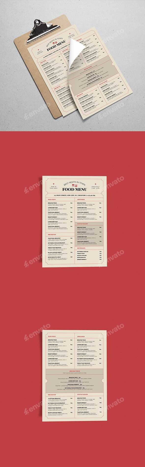 Classic Frame Food Menu