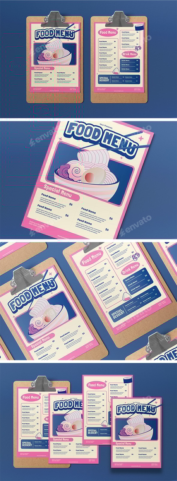 Blue Pink Flat Design Japanese Food Menu