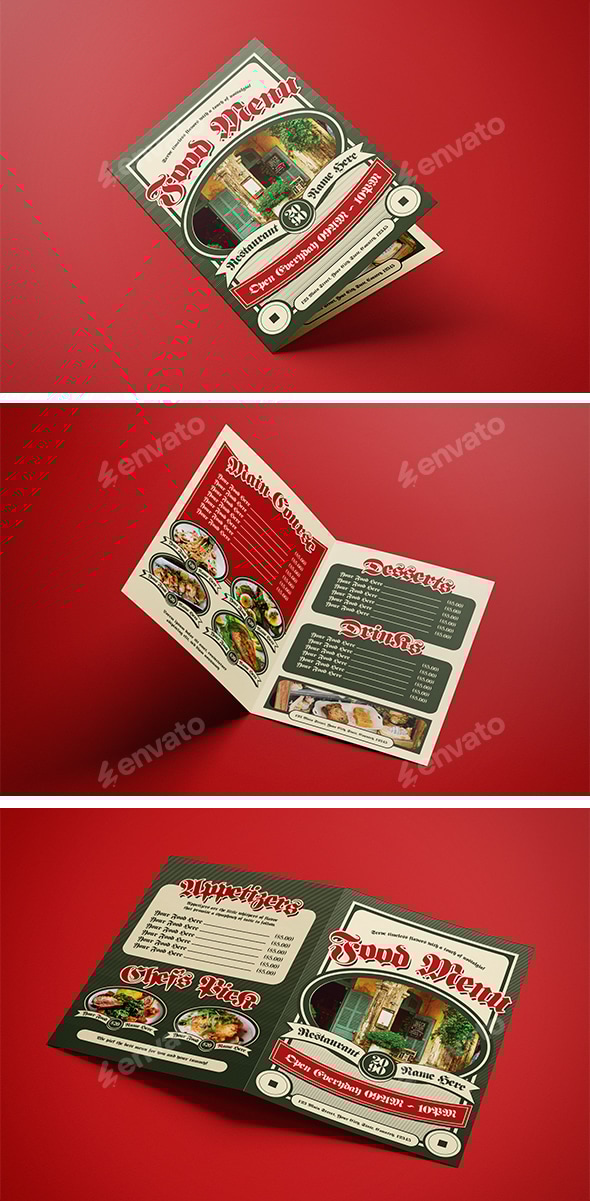 Green Beige Vintage Aesthetic Food Menu Bifold