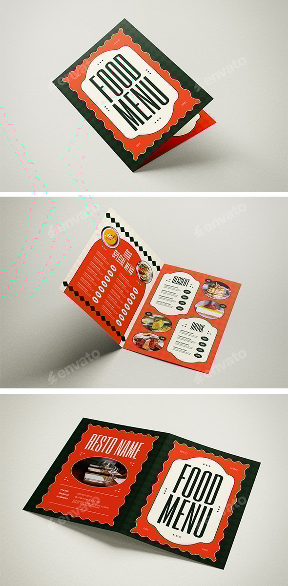 Orange Vintage Aesthetic Food Menu Bifold