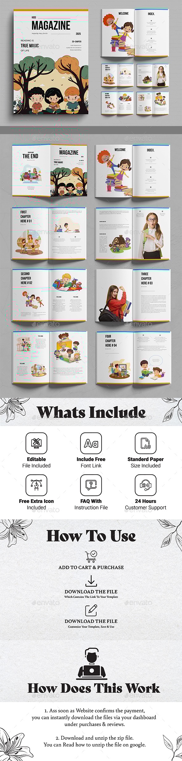 Kids Magazine Template Design Layout