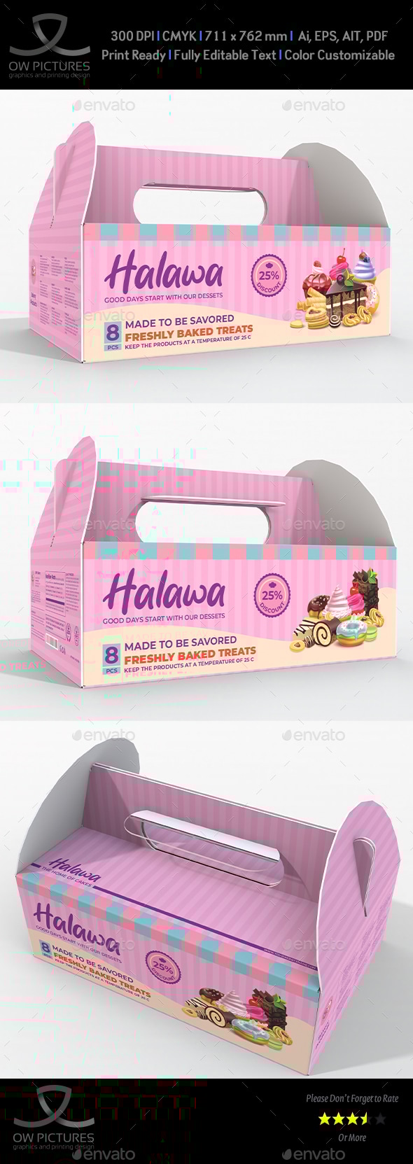 Cake Box with Handles Packaging Template
