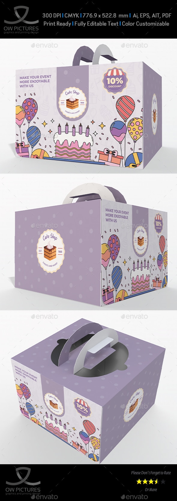 Big Cake Box with Handles Packaging Template