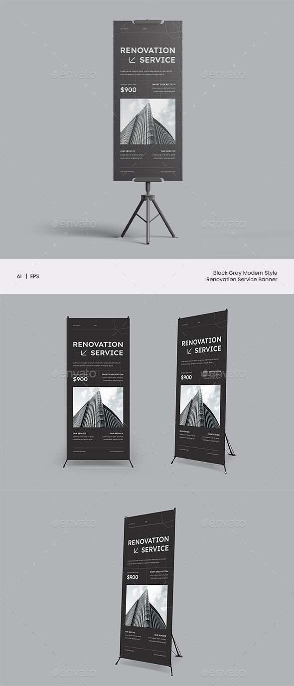 Black Gray Modern Style Renovation Service Banner