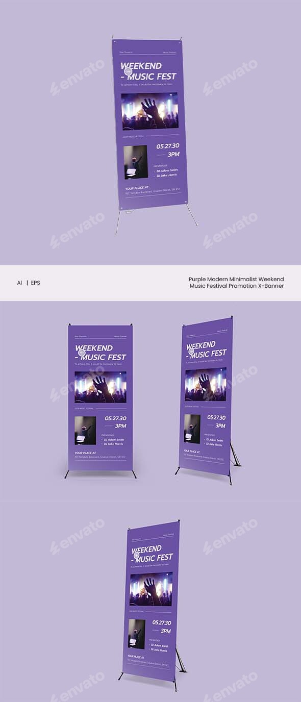Purple Modern Minimalist Weekend Music Festival Promotion X-Banner