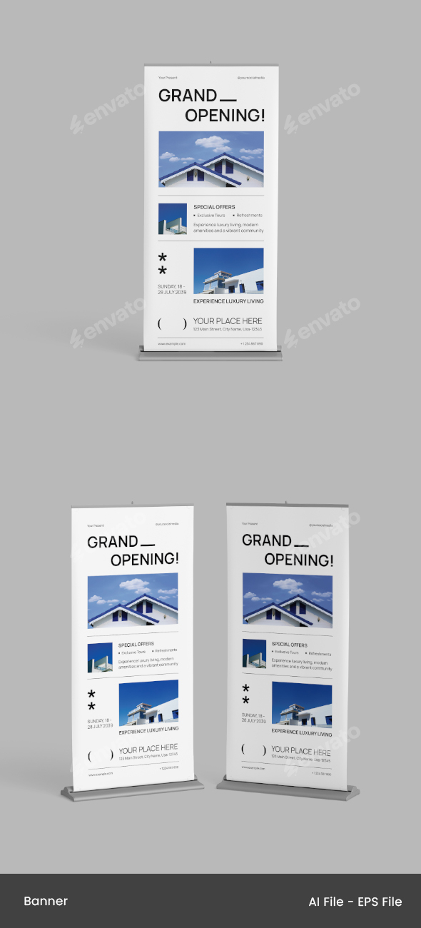 Black White Modern Minimalist Real Estate Grand Opening Celebration Promotion Banner