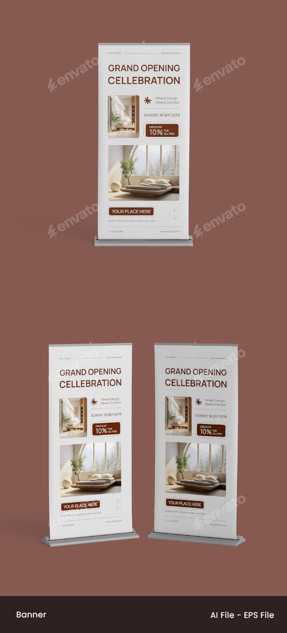 Brown White Modern Minimalist Furniture Grand Opening Celebration Banner