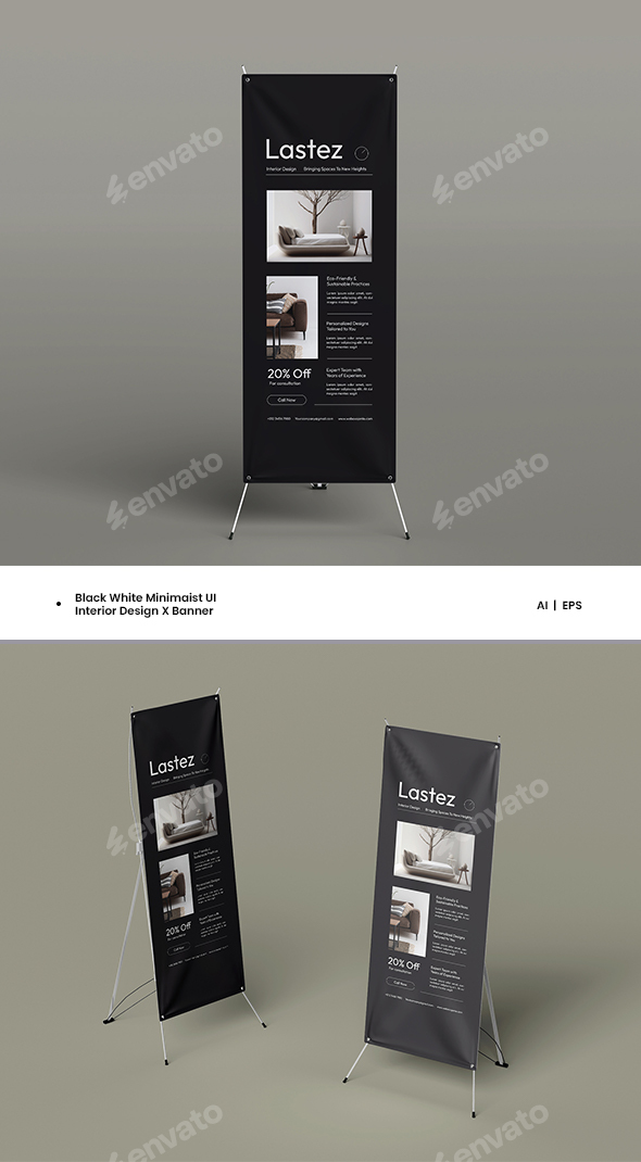 Black White Minimalist UI Interior Design X Banner