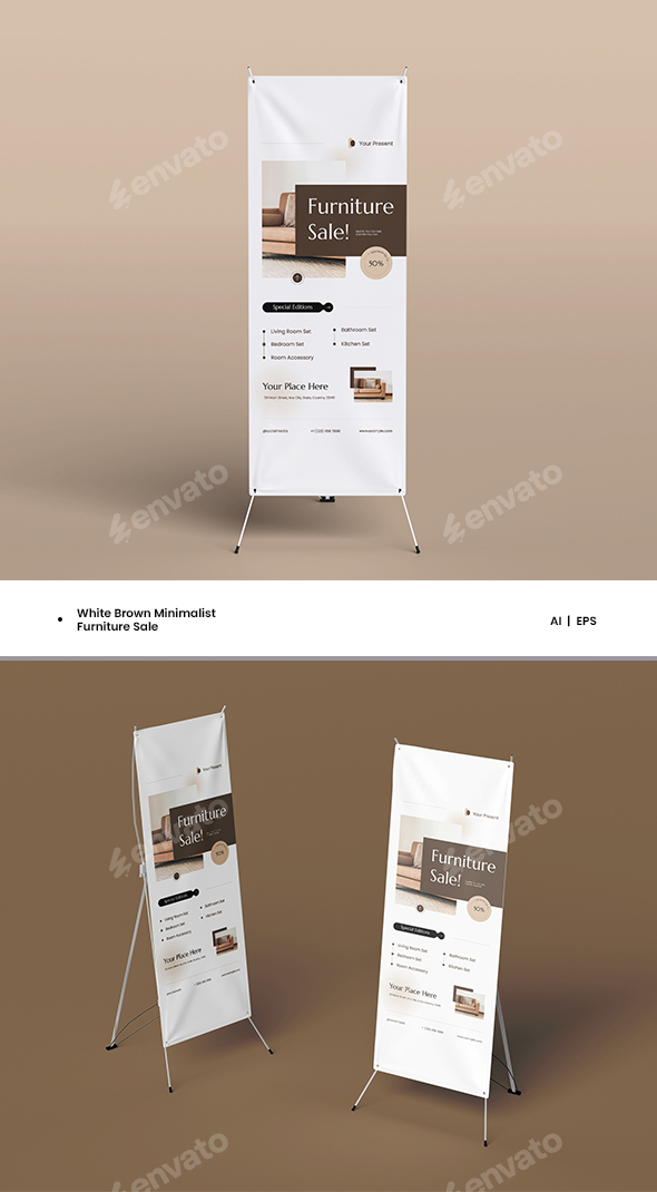 White Brown Minimalist Furniture Sale X Banner