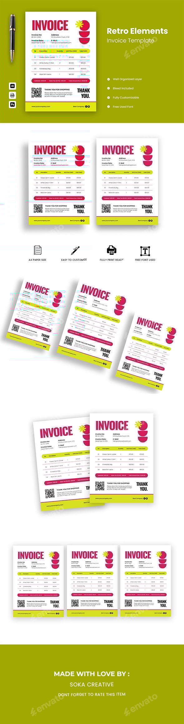 Retro Elements Store Invoice