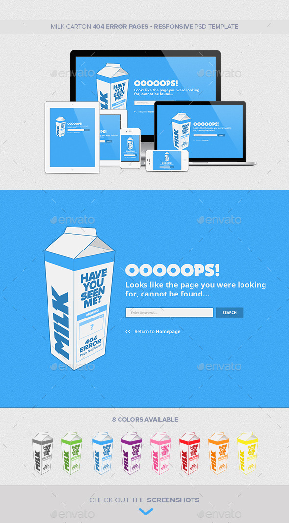 Milk Carton Responsive 404 Error Pages