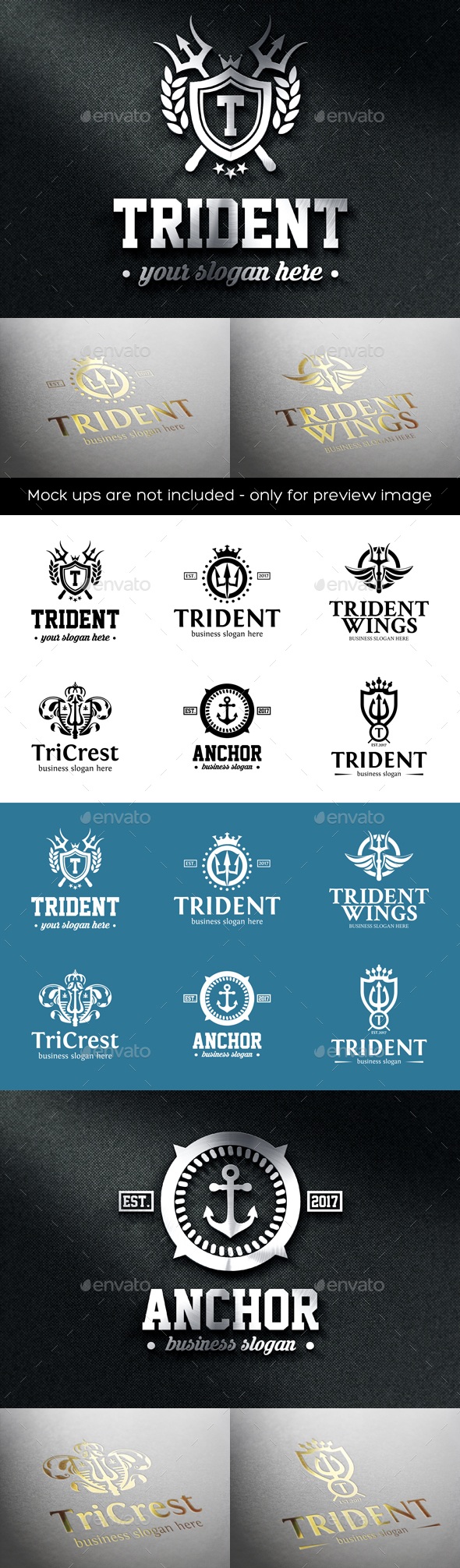 Trident Crest Boutique Luxury Logo Emblems