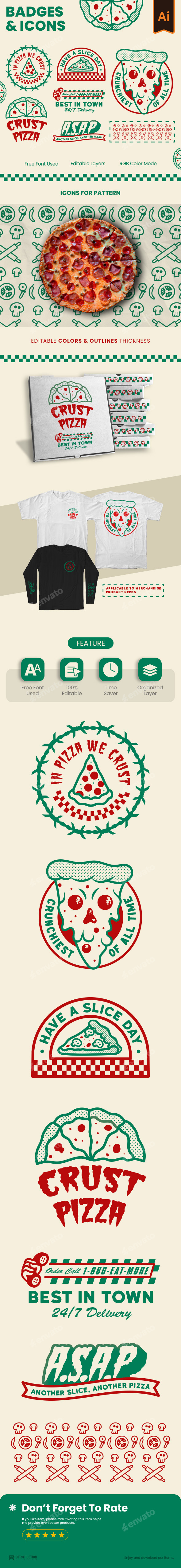 Crust Pizza Icon and Badges