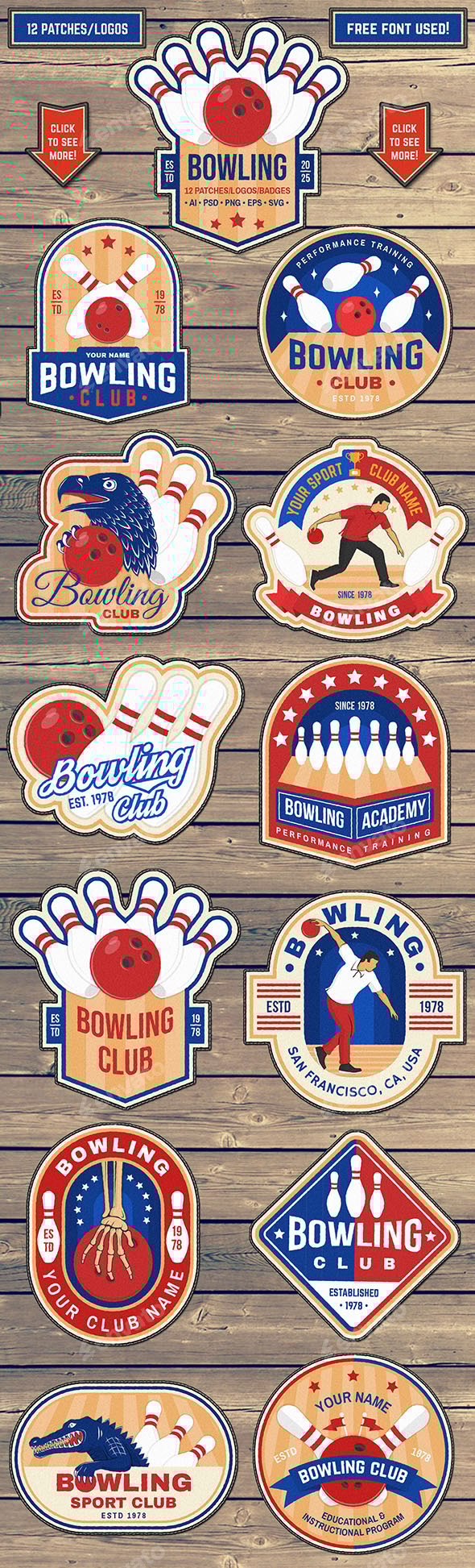 Bowling 12 Patches/Logos/Badges