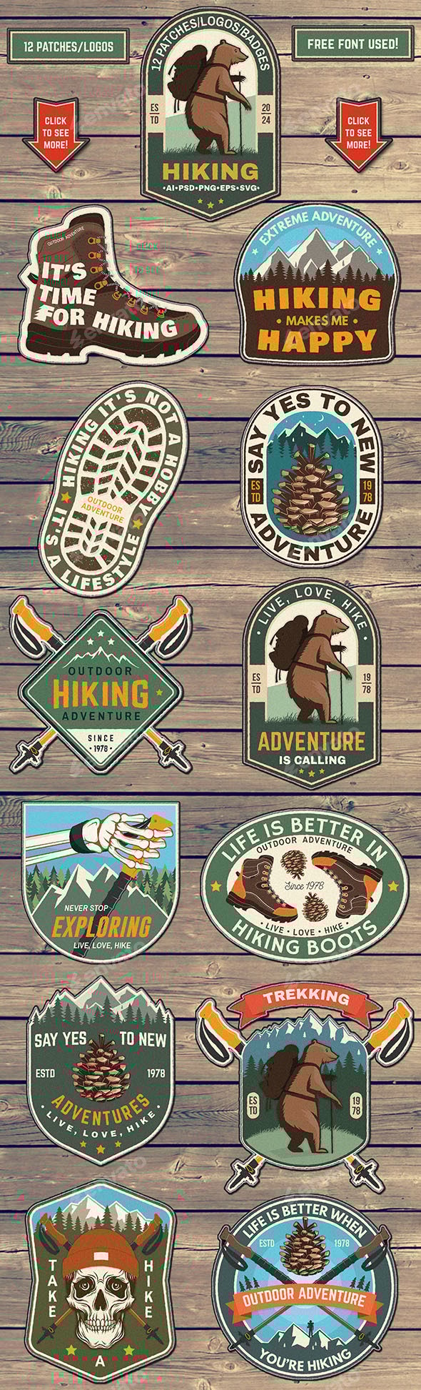 Hiking Patches Logos Badges