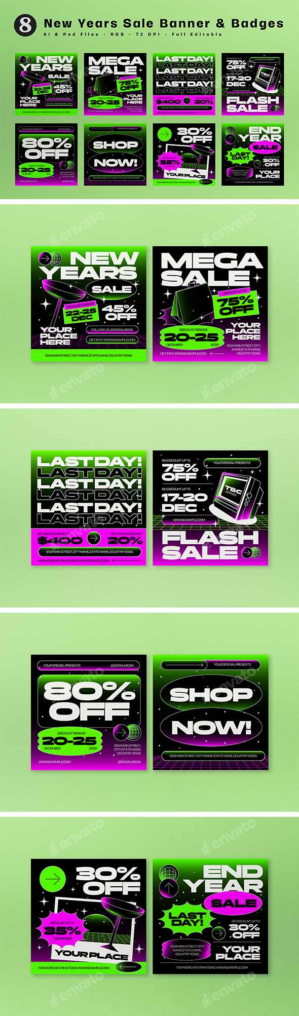 Black Green Maximalist New Years Eve Sale Banner