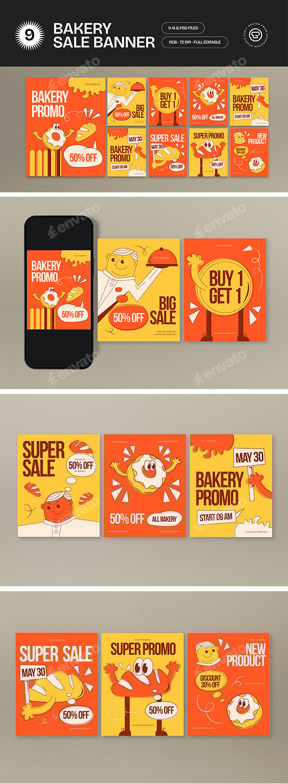 Orange Quirky Bakery Promo Sale Banner