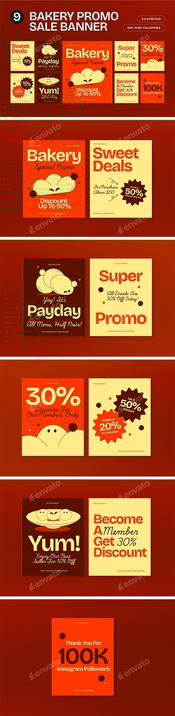 Orange Quirky Illustration Bakery Sale Banner
