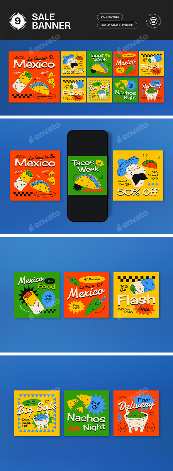 Green Quirky Mexican Food Sale Banner