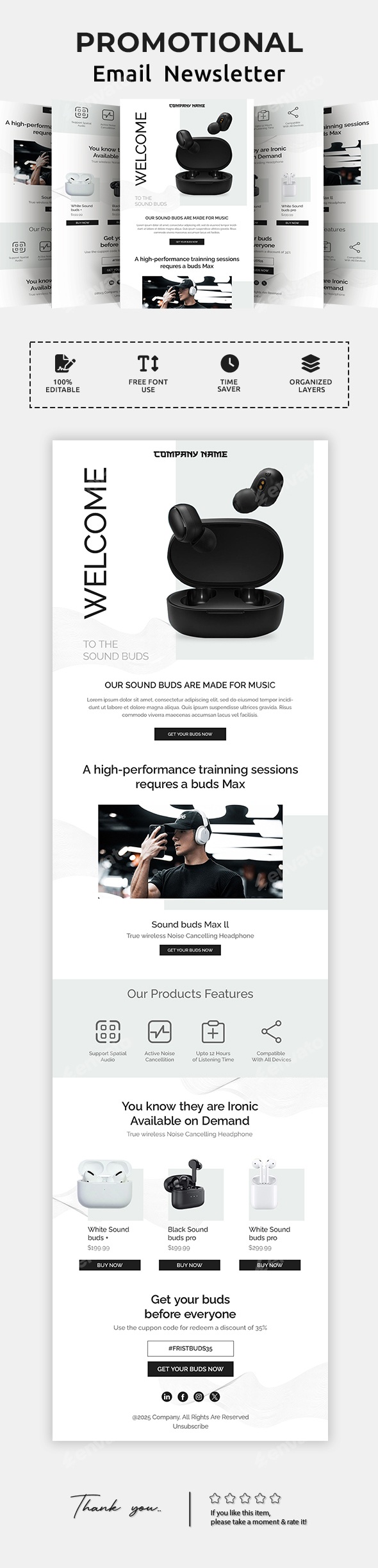 Earbuds Email Newsletter PSD Template
