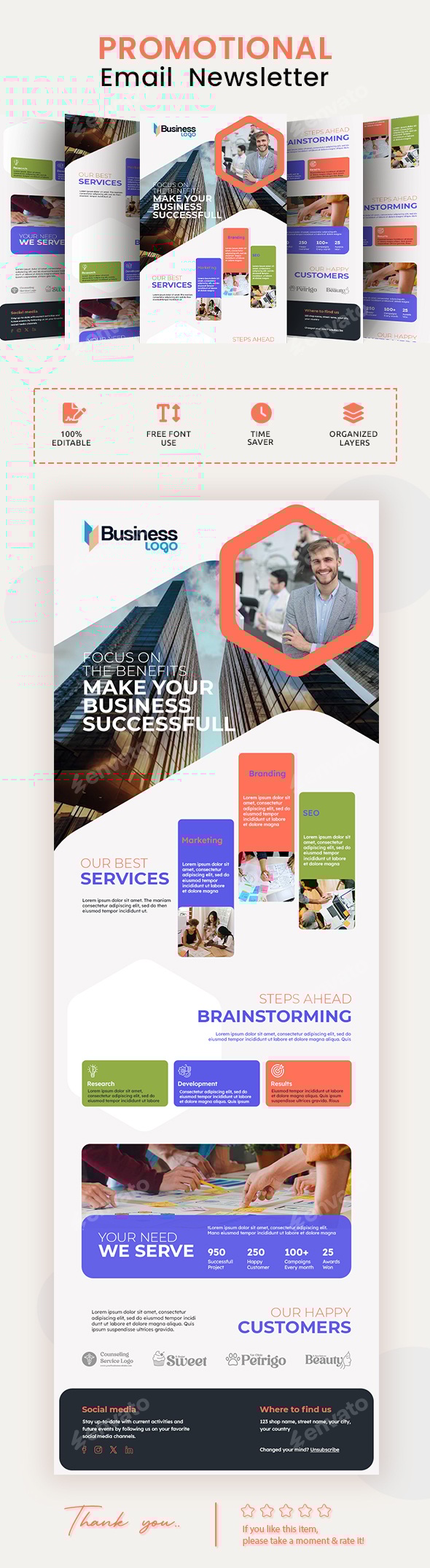 Business or Corporate Marketing Email Newsletter PSD Template