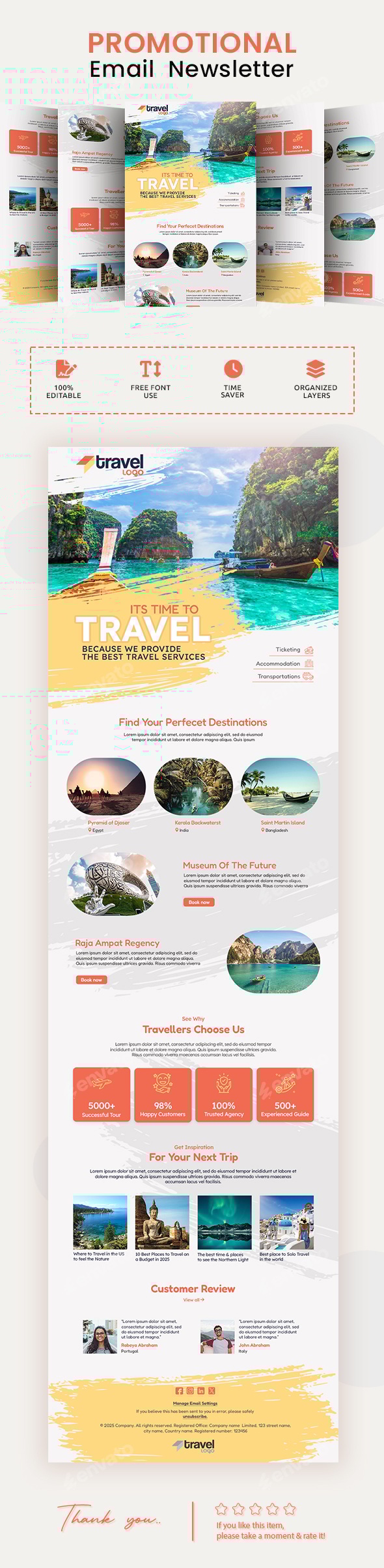 Travels and Tourism Email Newsletter PSD Template