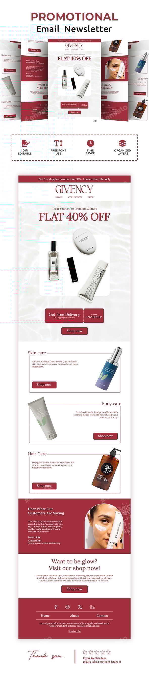 Beauty Products Marketing Email Newsletter PSD Template
