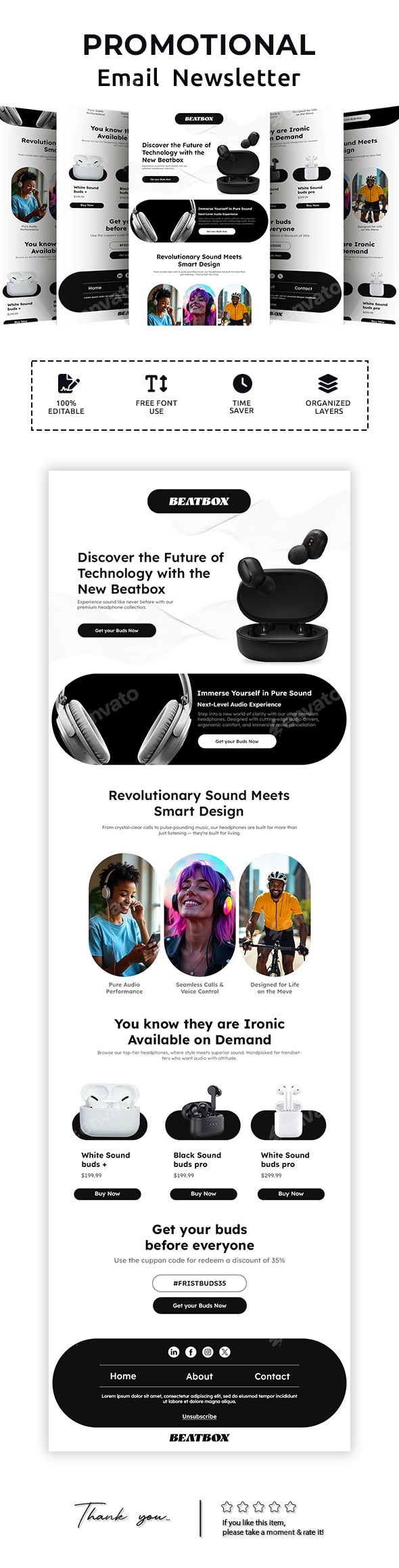 Ear Headphones Email Newsletter PSD Template