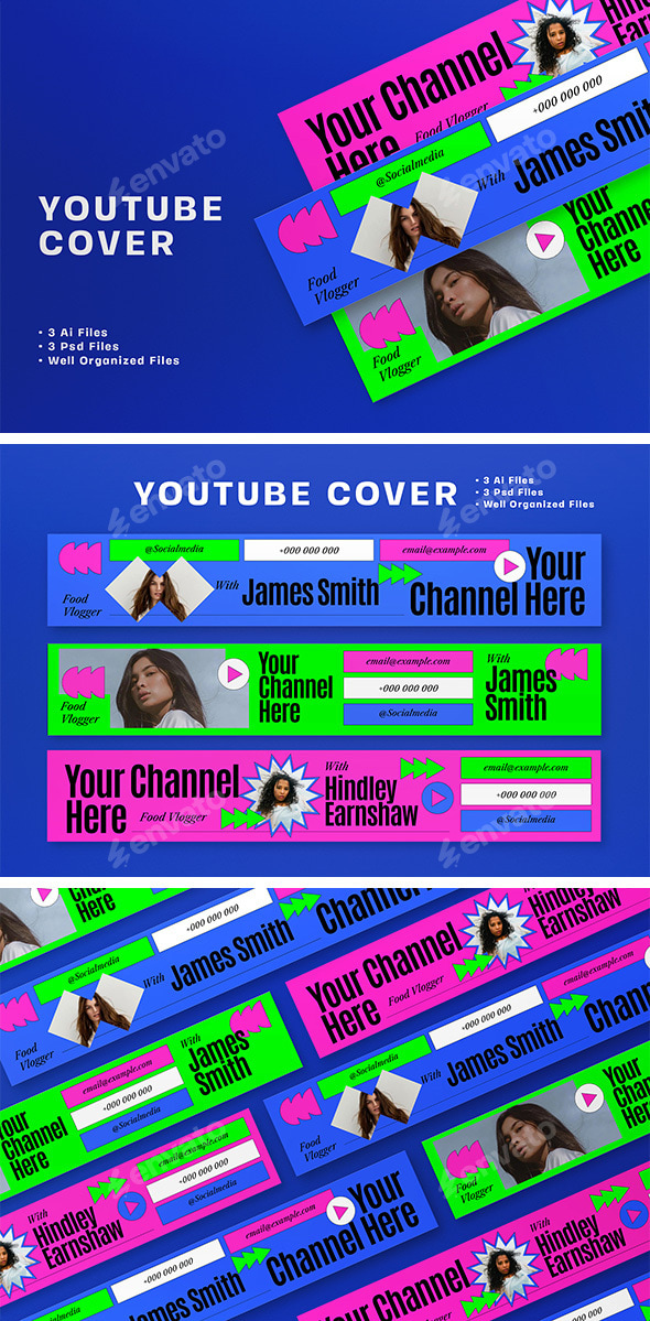 Pink Green Bold Food Vlogger Youtube Cover