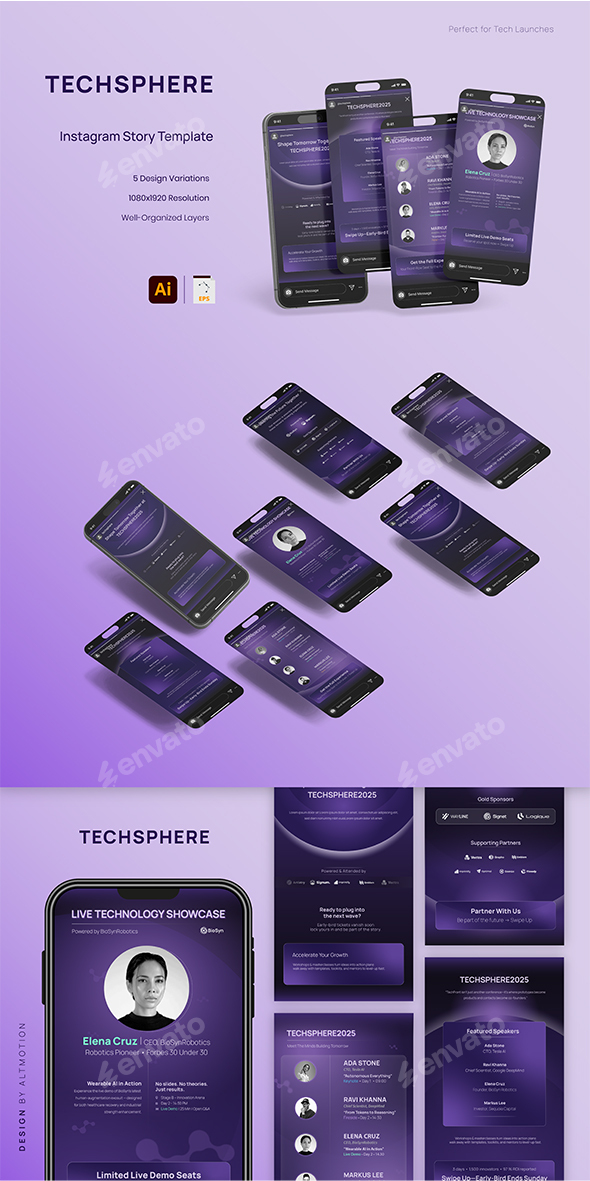 TechSphere – Instagram Story Template for Futuristic Events
