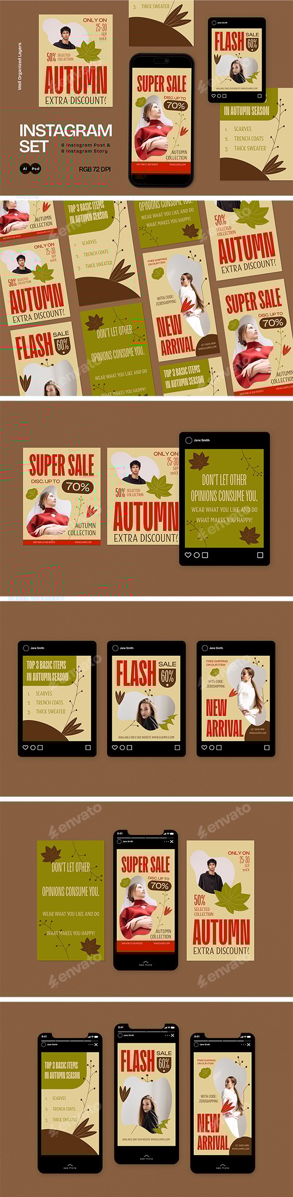 Beige Quirky Fashion Autumn Instagram Set