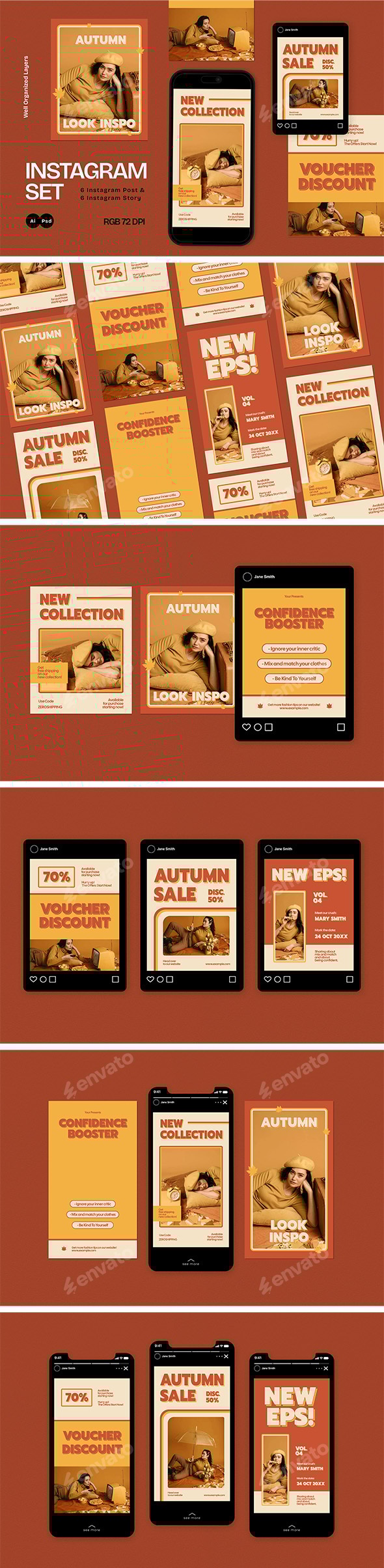 Yellow Red Vintage Autumn Fashion Instagram Set