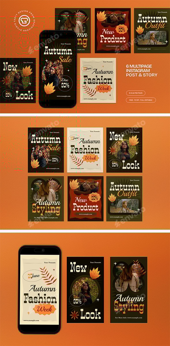 Green Vintage Autumn Fashion Instagram Set