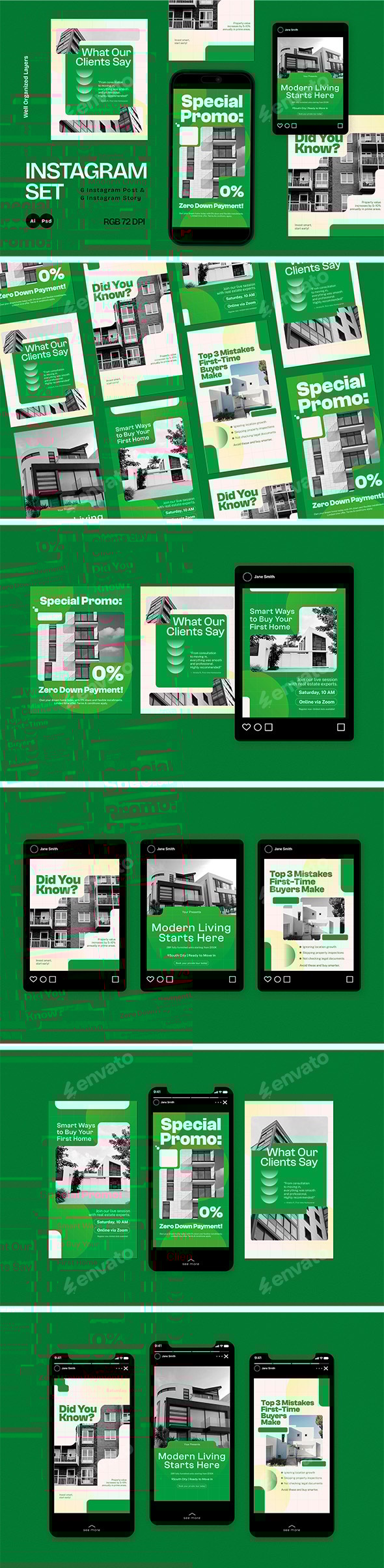 Cream Green Utilitarian Real Estate Instagram Set