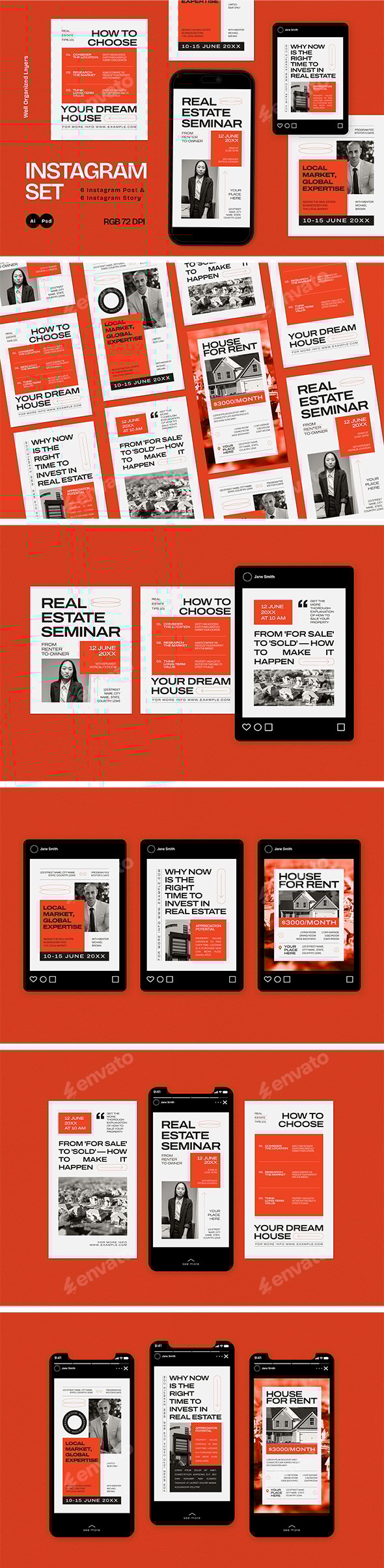 Red Utilitarian Real Estate Instagram Set