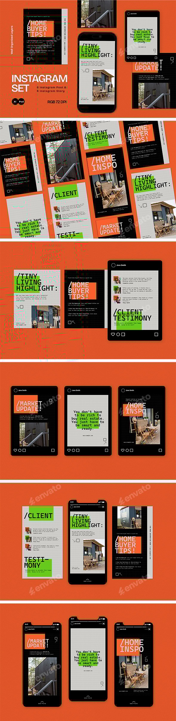 Orange Green Utilitarian Real Estate Instagram Set
