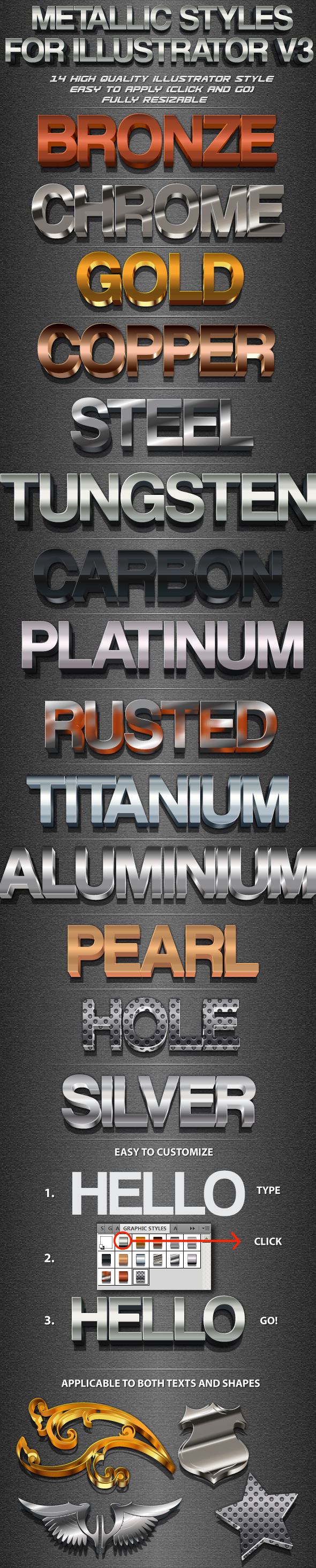 Metallic Styles for Illustrator V3