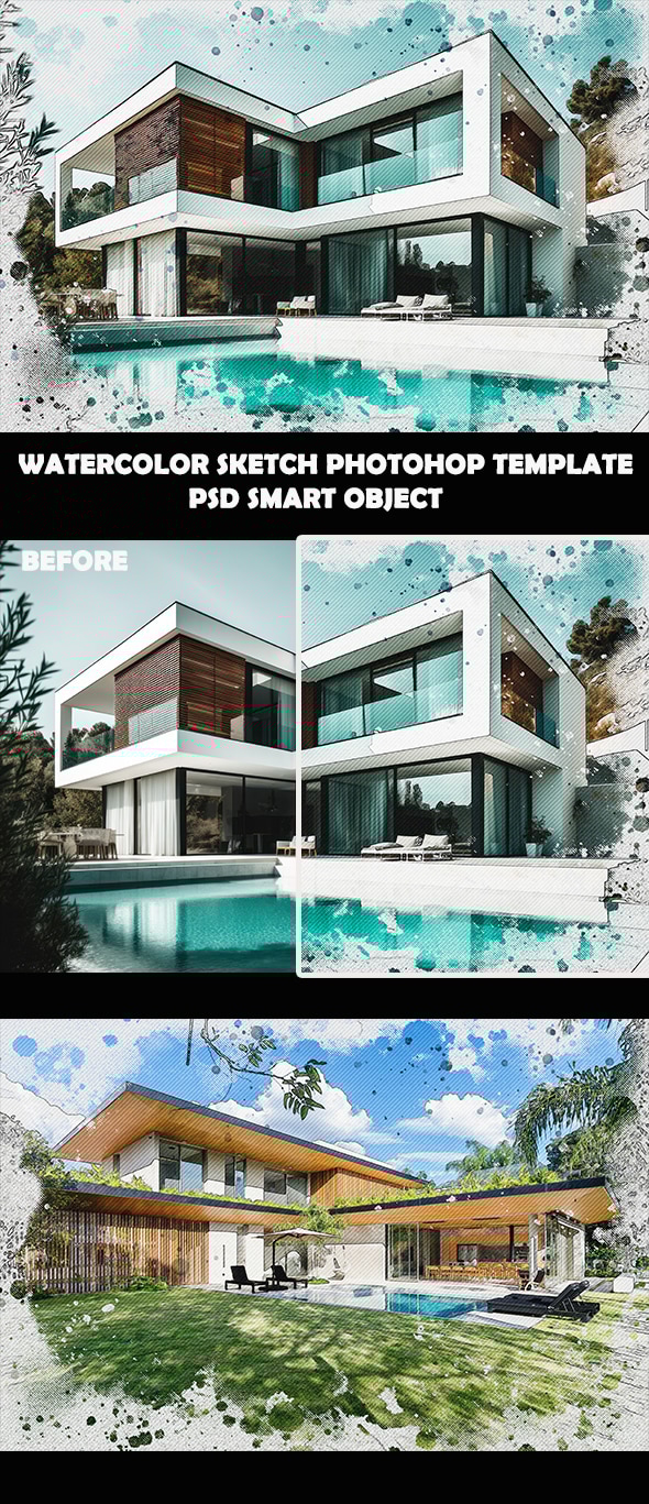 Watercolor Sketch Photoshop Template