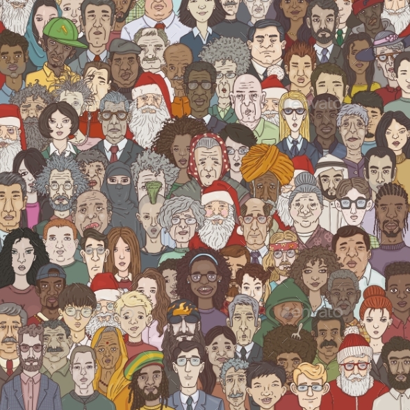 Vector Cartoon Illustration - Crowd of People