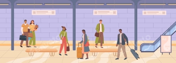 Metro Station Underground Subway with Passengers