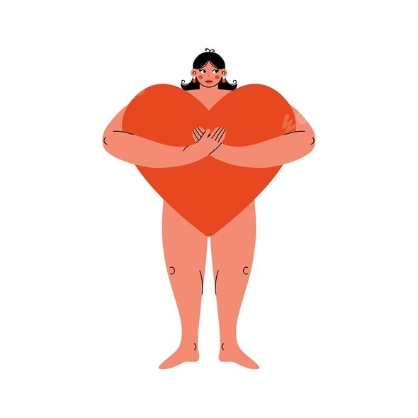 Woman with Huge Red Heart