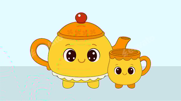 Cute Cartoon of Teapot and Cup
