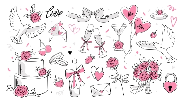 Romantic Doodle Icons Set