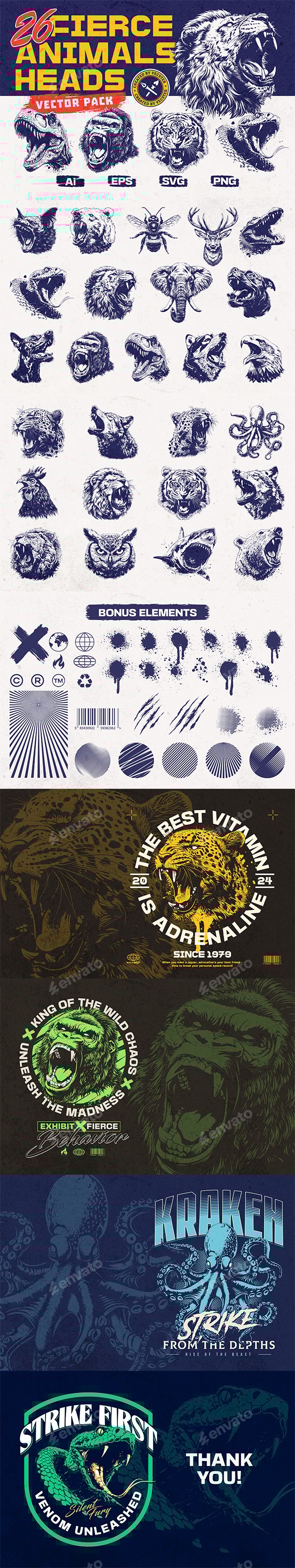 26 Fierce Animals Heads Vector Pack